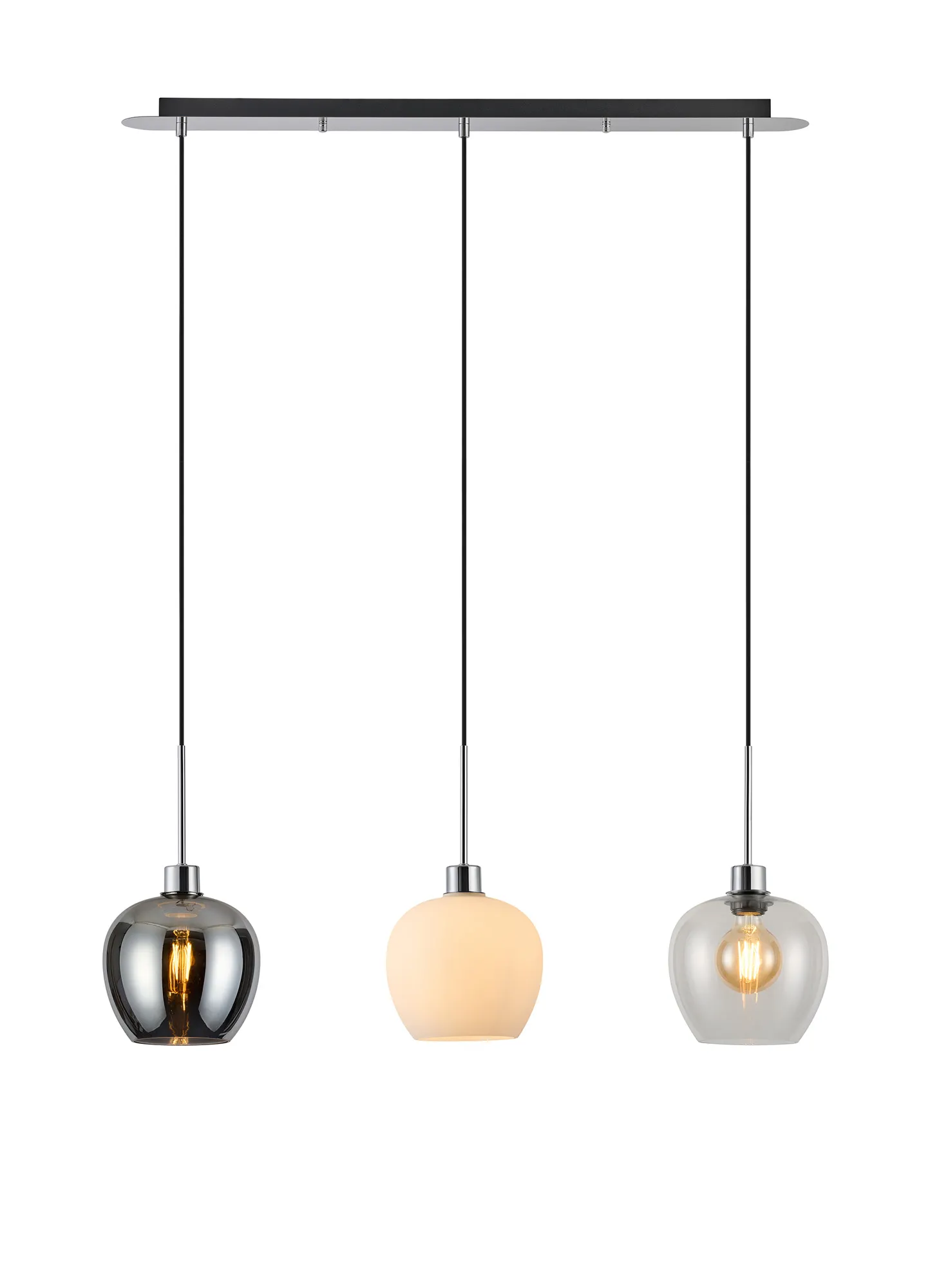DK1311  Lori Linear Pendant, 3 Light Adjustable E27, Polished Chrome/Chrome/Opal/Clear Wine Shades